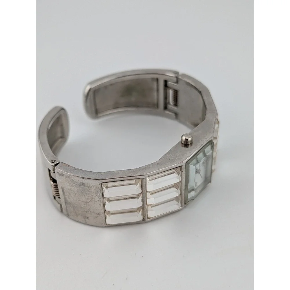 Cannes Watch Women 21mm Silver Case Bangle Band Crystals- New Battery